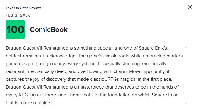 《勇者斗恶龙7》重制版M站83分：表现惊艳 堪称杰作！