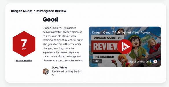 《勇者斗恶龙7：重制版》IGN 7分：过于迎合新玩家！