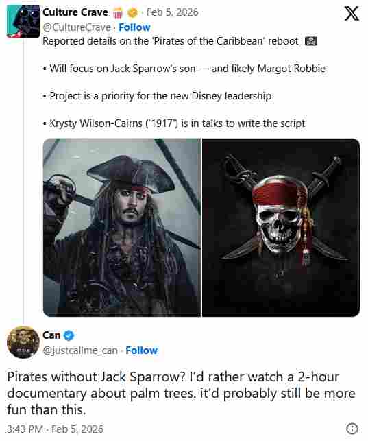 粉丝痛批《加勒比海盗》重启传闻：没杰克船长就别拍