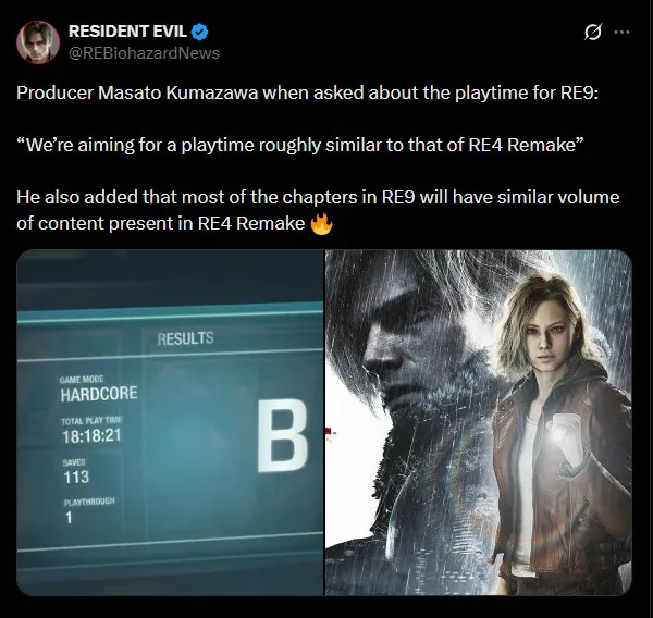 《生化危机9》时长几乎是《生化危机8》的两倍