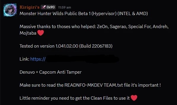 KiriGiri发布《怪物猎人：荒野》D加密攻破补丁