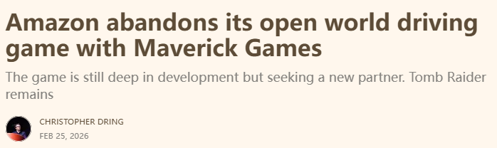 亚马逊退出原《极限竞速》开发者3A新游发行 游戏仍会继续开发
