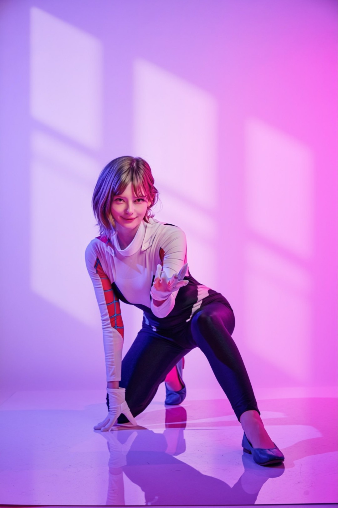 《生化4》艾什莉脸模Cos蜘蛛格温 白黑连体服显身材