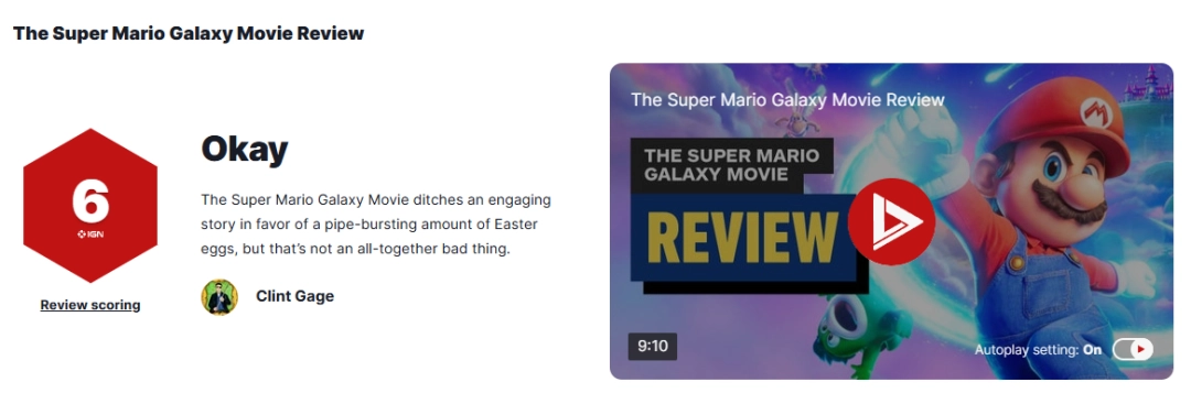 《超级马里奥银河大电影》IGN6分！彩蛋数量惊人